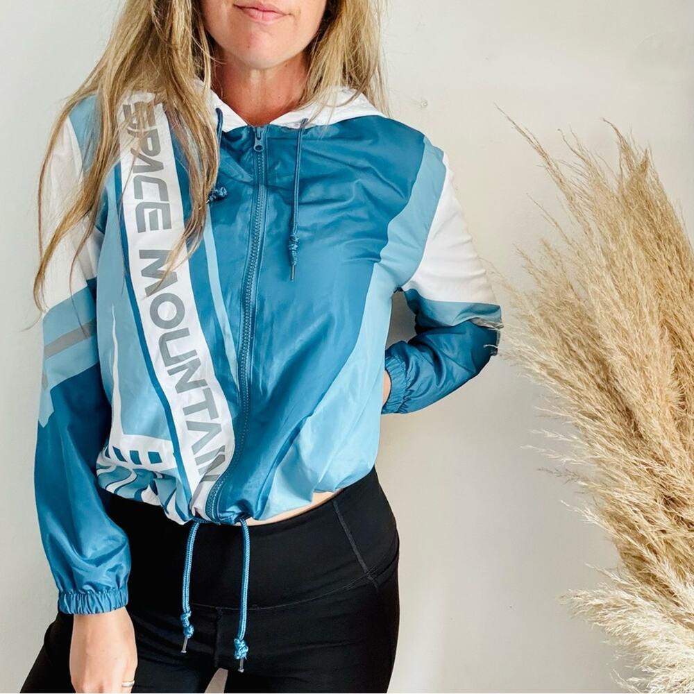 DISNEYLAND DISNEY Blue White Grey Space Mountain Logo Windbreaker Zip Jacket S